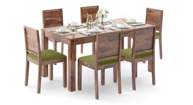 Brighton Large - Oribi 6 Seater Dining Table Set (Teak Finish, Avocado Green) by Urban Ladder - Front View Design 1 - 23937