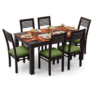 Solid Wood All 6 Seater Dining Table Sets Design Brighton Large- Zella 6 Seater Dining Table Set (Mahogany Finish, Avocado Green)