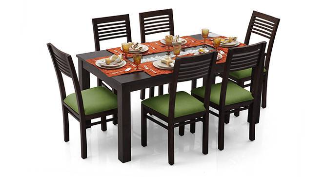 Brighton Large - Zella 6 Seater Dining Table Set (Mahogany Finish, Avocado Green) by Urban Ladder - Cross View Design 1 - 23975