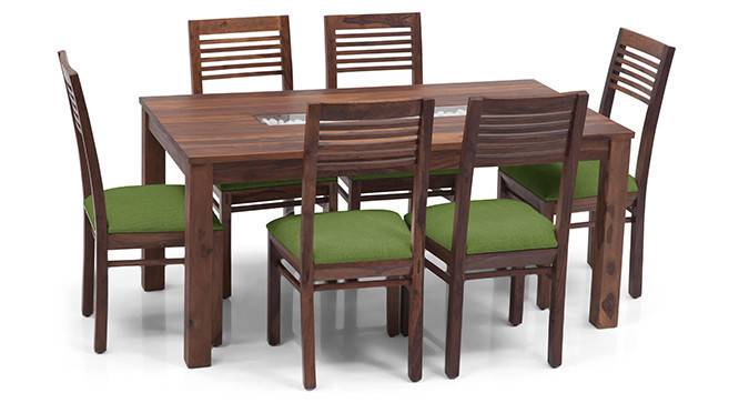 Brighton Large - Zella 6 Seater Dining Table Set (Teak Finish, Avocado Green) by Urban Ladder