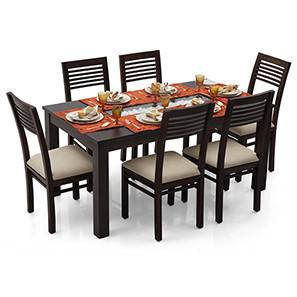 Solid Wood All 6 Seater Dining Table Sets Design Brighton Large- Zella 6 Seater Dining Table Set (Mahogany Finish, Wheat Brown)