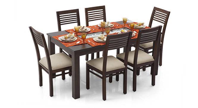 Brighton Large - Zella 6 Seater Dining Table Set (Mahogany Finish, Wheat Brown) by Urban Ladder - Front View Design 1 - 23996