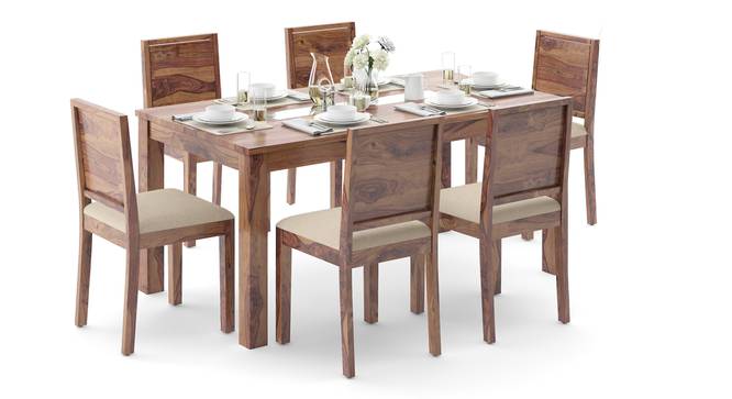 Brighton Large - Oribi 6 Seater Dining Table Set (Teak Finish, Wheat Brown) by Urban Ladder - Front View Design 1 - 24028
