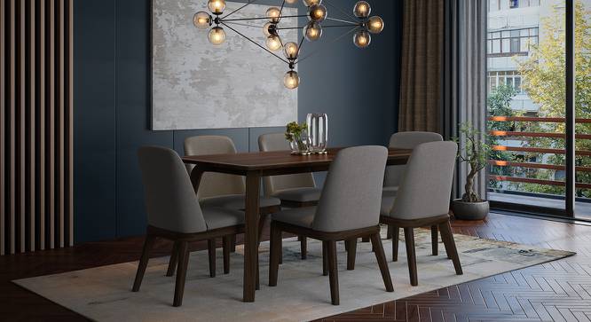 Taarkashi 6-Seater Dining Table Set (American Walnut Finish, Gainsboro Grey) by Urban Ladder - Design 1 Full View - 240400
