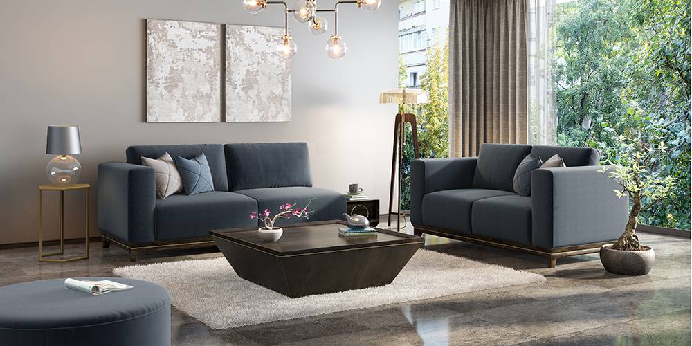 Taarkashi Sofa With Integrated Side Table (Marengo Grey Velvet) - Urban  Ladder