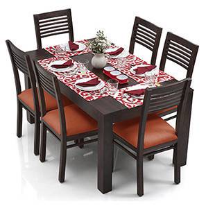 Dining Furniture In Kolhapur Design Arabia - Zella 6 Seater Dining Table Set (Mahogany Finish, Burnt Orange)