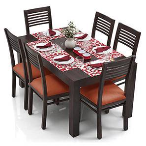 Solid Wood All 6 Seater Dining Table Sets Design Arabia Zella Solid Wood 6 Seater Dining Table with Set of Chairs in Mahogany Finish