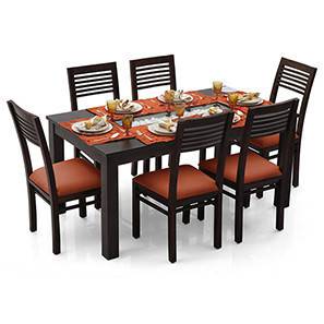 Solid Wood All 6 Seater Dining Table Sets Design Brighton Large- Zella 6 Seater Dining Table Set (Mahogany Finish, Burnt Orange)