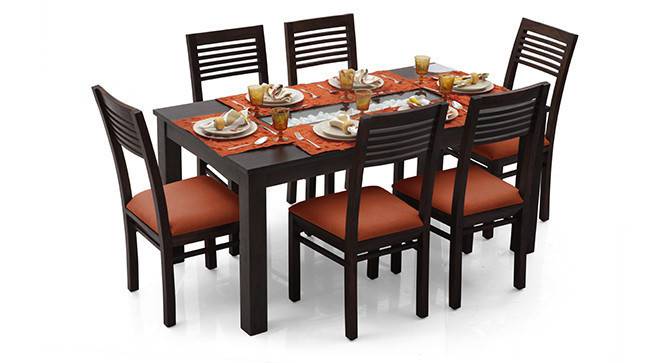 Brighton Large - Zella 6 Seater Dining Table Set (Mahogany Finish, Burnt Orange) by Urban Ladder - - 24576