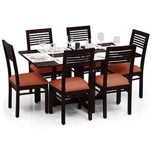 Fabric Folding Dining Table Sets Design Danton Zella Solid Wood 6 Seater Dining Table with Set of Chairs in Mahogany Finish