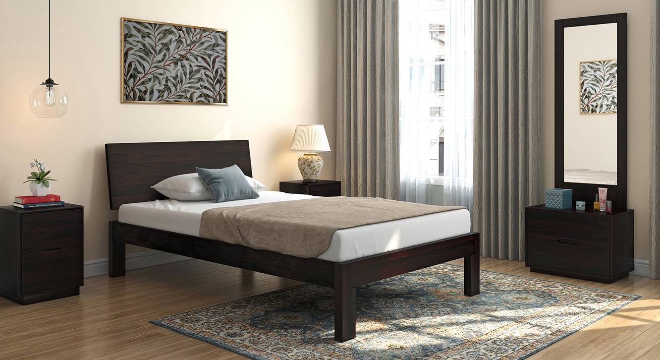 Boston Solid Wood Compact Size Bed in Mahogany Finish Urban Ladder