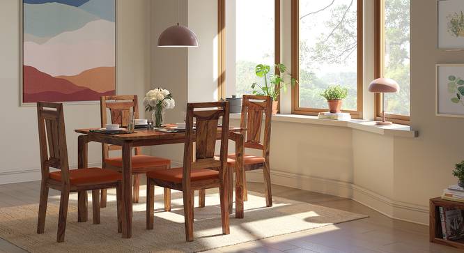 Catria - Martha 4 Seater Dining Table Set (Teak Finish, Burnt Orange) by Urban Ladder