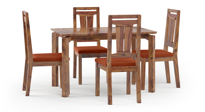 Catria - Martha 4 Seater Dining Table Set (Teak Finish, Burnt Orange) by Urban Ladder