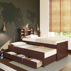 Single Beds Design Ateneo Storage Headboard Single Bed with Trundle and Storage (Solid Wood) (Single Bed Size, Dark Walnut Finish)