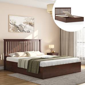 King Size Bed Design Athens Storage Bed (Solid Wood) (King Bed Size, Dark Walnut Finish, Box Storage Type)