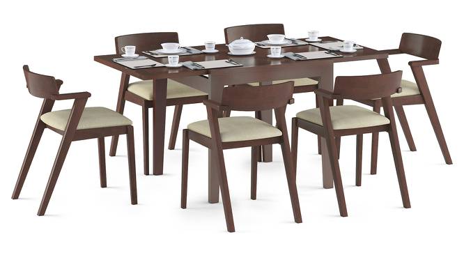 Murphy 4-to-6 Extendable - Thomson 6 Seater Dining Table Set (Beige, Dark Walnut Finish) by Urban Ladder