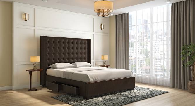 Harris Upholstered Storage Bed (Queen Bed Size, Walnut, Drawer Storage Type) by Urban Ladder