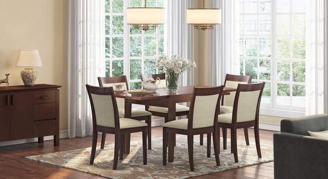 Murphy 4-to-6 Extendable - Dalla 6 Seater Dining Table Set (Beige, Dark Walnut Finish) by Urban Ladder