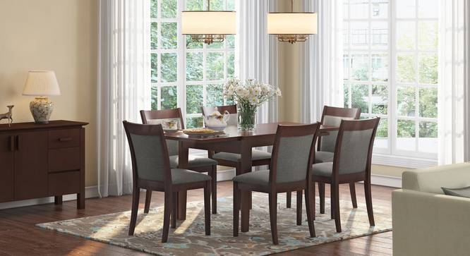 Murphy 4-to-6 Extendable - Dalla 6 Seater Dining Table Set (Grey, Dark Walnut Finish) by Urban Ladder