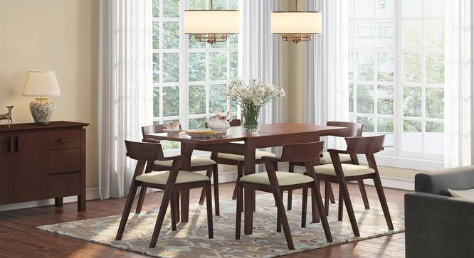 Murphy 4-to-6 Extendable - Thomson 6 Seater Dining Table Set (Beige, Dark Walnut Finish) by Urban Ladder