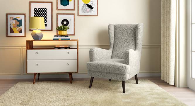 Genoa Wing Chair (Monochrome Paisley) by Urban Ladder - Design 1 Full View - 282951