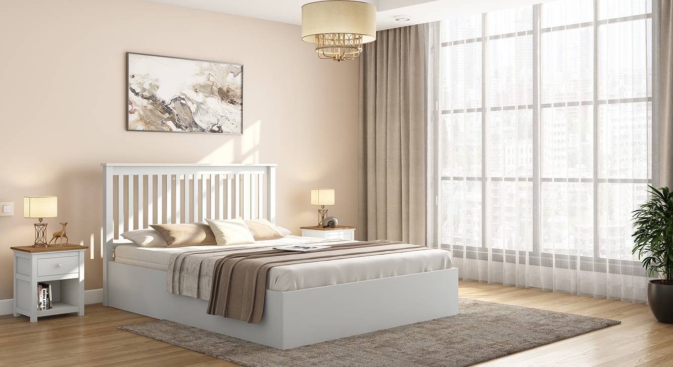 Athens White Storage Bed Solid Wood