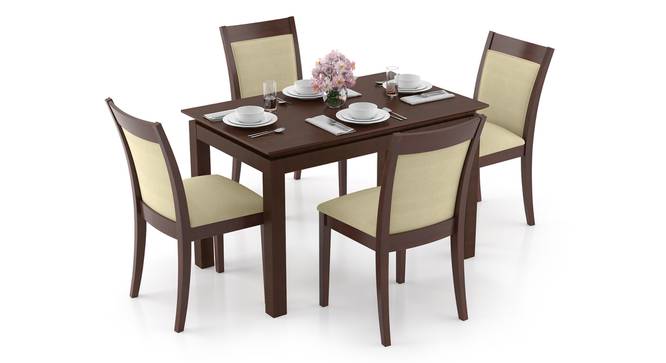 Diner - Dalla 4 Seater Dining Table Set (Beige, Dark Walnut Finish) by Urban Ladder