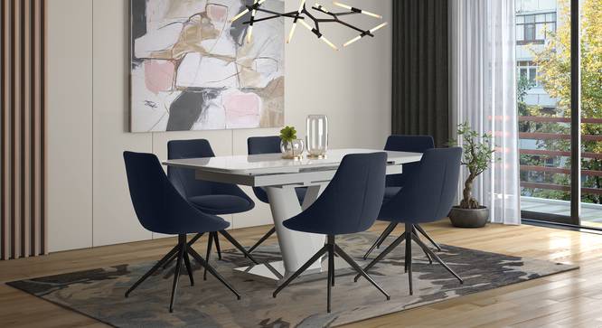 Caribu 4 to 6 Extendable - Doris (Fabric) 6 Seater Dining Table Set (Blue) by Urban Ladder