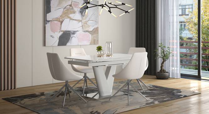 Caribu 4 to 6 Extendable - Doris (Leatherette) 4 Seater Dining Table Set (White) by Urban Ladder