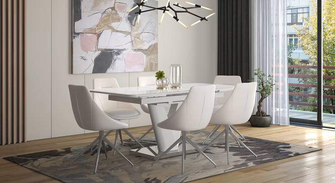 Caribu 4 to 6 Extendable - Doris (Leatherette) 6 Seater Dining Table Set (White) by Urban Ladder