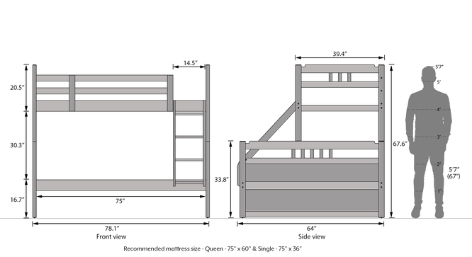 Dublin Single Over Queen Bunk Bed Urban Ladder
