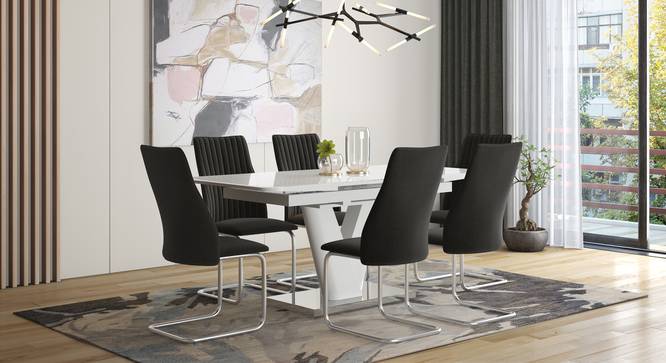 Caribu 4 to 6 Extendable - Ingrid (Fabric) 6 Seater Dining Table Set (Dark Grey) by Urban Ladder