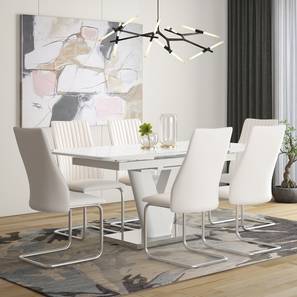 All Folding Dining Table Sets In Anand Design Caribu 4 to 6 Extendable - Ingrid (Leatherette) 6 Seater Dining Table Set (White)