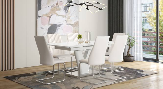 Caribu 4 to 6 Extendable - Ingrid (Leatherette) 6 Seater Dining Table Set (White) by Urban Ladder