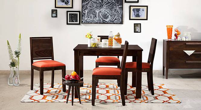 Brighton Square - Oribi 4 Seater Dining Table Set (Mahogany Finish, Burnt Orange) by Urban Ladder