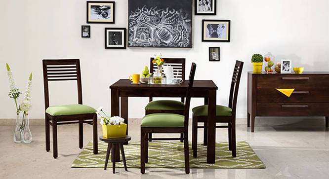 Brighton Square - Zella 4 Seater Dining Table Set (Mahogany Finish, Avocado Green) by Urban Ladder