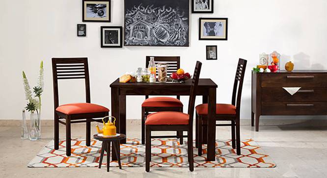 Brighton Square - Zella 4 Seater Dining Table Set (Mahogany Finish, Burnt Orange) by Urban Ladder