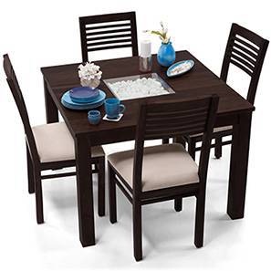 Fabric 4 Seater Dining Table Sets Design Brighton Zella Solid Wood 4 Seater Dining Table with Set of Chairs in Mahogany Finish