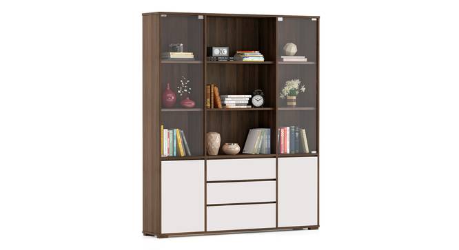 Iwaki Bookshelf With Glass Door (3 Drawer Configuration, 110 Book Book Capacity, Columbian Walnut Finish) by Urban Ladder