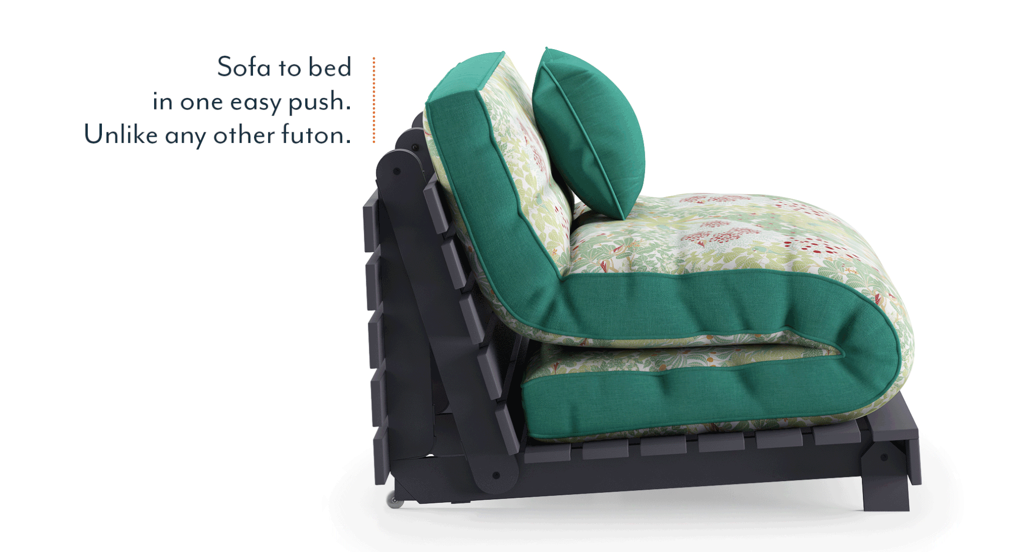 Finn Futon Futon Sofa cum Bed in Tree Of Life Lagoon Green Colour