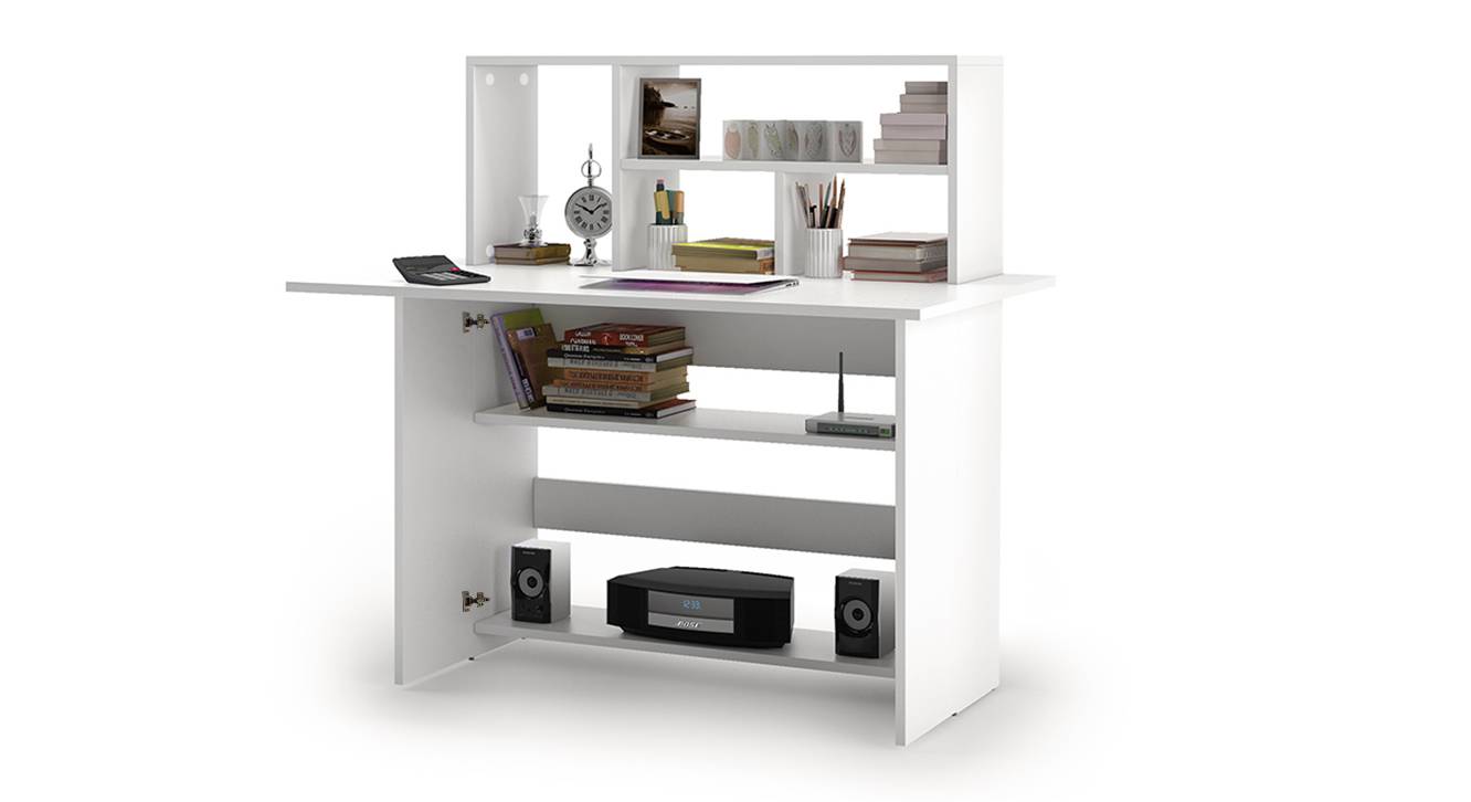 Anton Engineered Wood Study Table in White Finish Urban Ladder