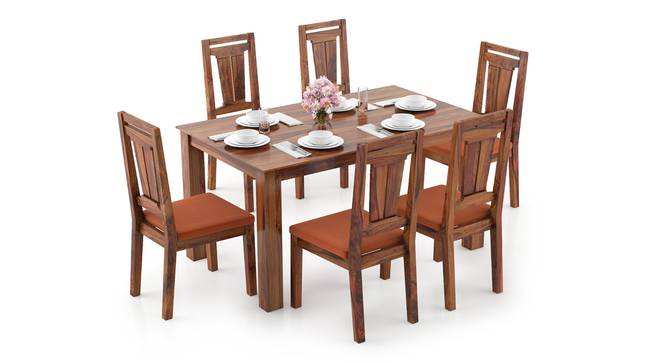 Arabia - Martha 6 Seater Dining Table Set (Teak Finish, Burnt Orange) by Urban Ladder - Design 1 Full View - 295934