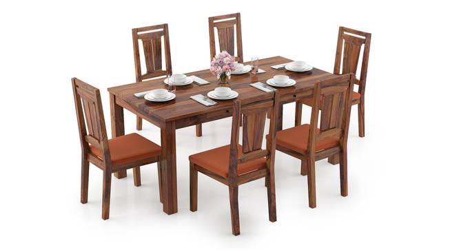 Arabia XL Storage - Martha 6 Seater Dining Table Set (Teak Finish, Burnt Orange) by Urban Ladder - Design 1 Full View - 297100