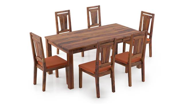 Arabia XL Storage - Martha 6 Seater Dining Table Set (Teak Finish, Burnt Orange) by Urban Ladder - Front View Design 1 - 297101