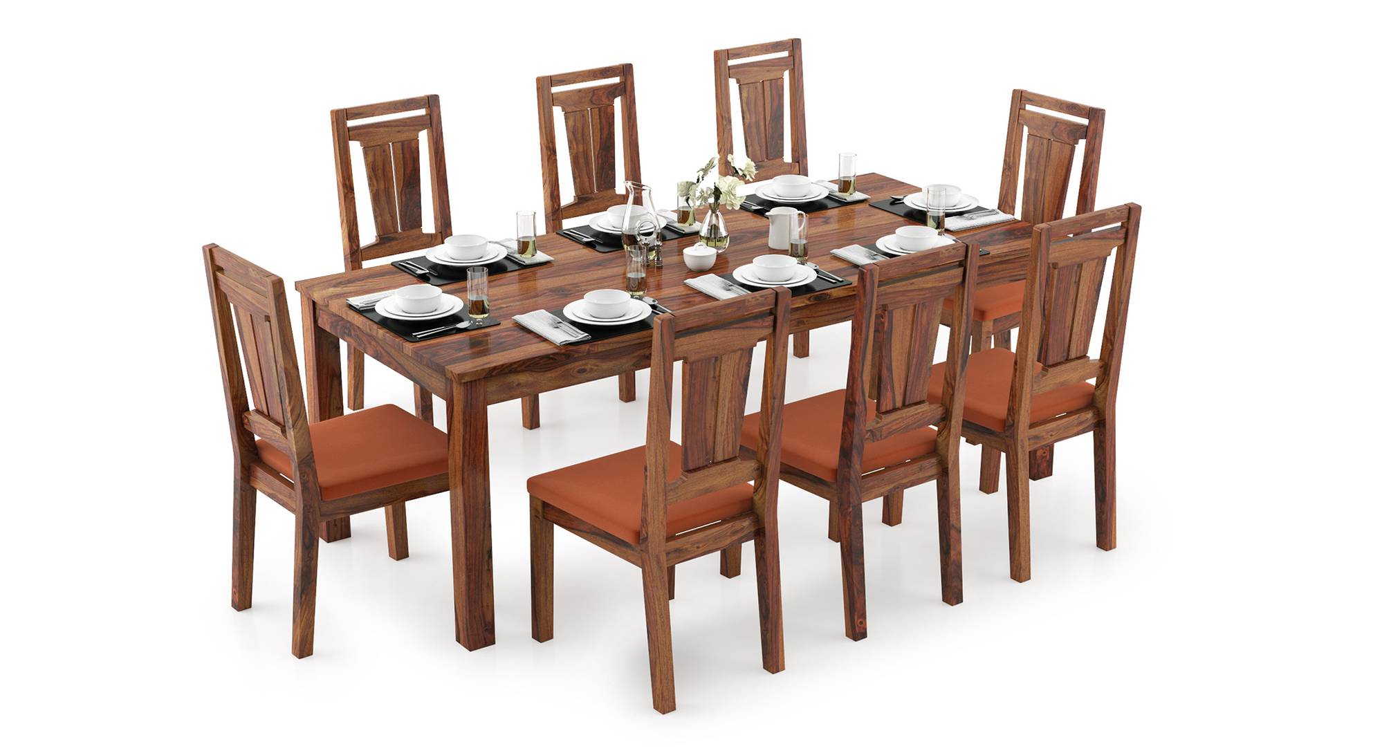 Wooden dining sales table 8 chairs