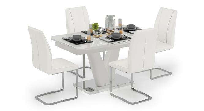 Caribu 4 to 6 Extendable - Seneca 4 Seater Dining Table Set (White High Gloss Finish) by Urban Ladder - Design 1 Full View - 297297