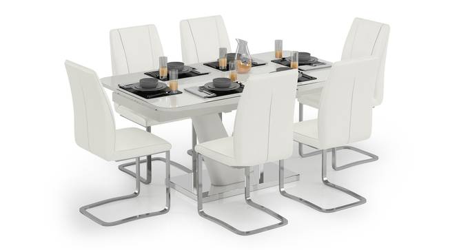 Caribu 6 to 8 Extendable - Seneca 6 Seater Dining Table Set (White High Gloss Finish) by Urban Ladder - Design 1 Full View - 297327