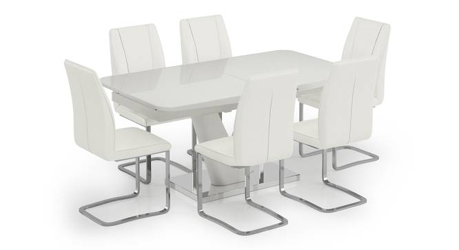 Caribu 6 to 8 Extendable - Seneca 8 Seater Dining Table Set (White High Gloss Finish) by Urban Ladder - Front View Design 1 - 297343