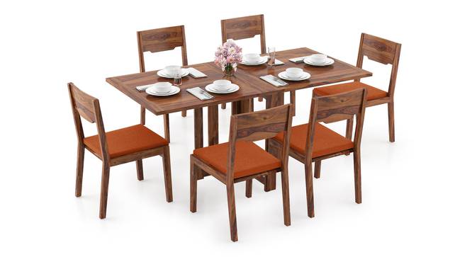 Danton 3-to-6 - Kerry 6 Seater Folding Dining Table Set (Teak Finish, Burnt Orange) by Urban Ladder