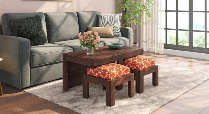 Kivaha 2-Seater Coffee Table Set (Walnut Finish, Morocco Lattice Rust) by Urban Ladder - Design 1 Full View - 300526